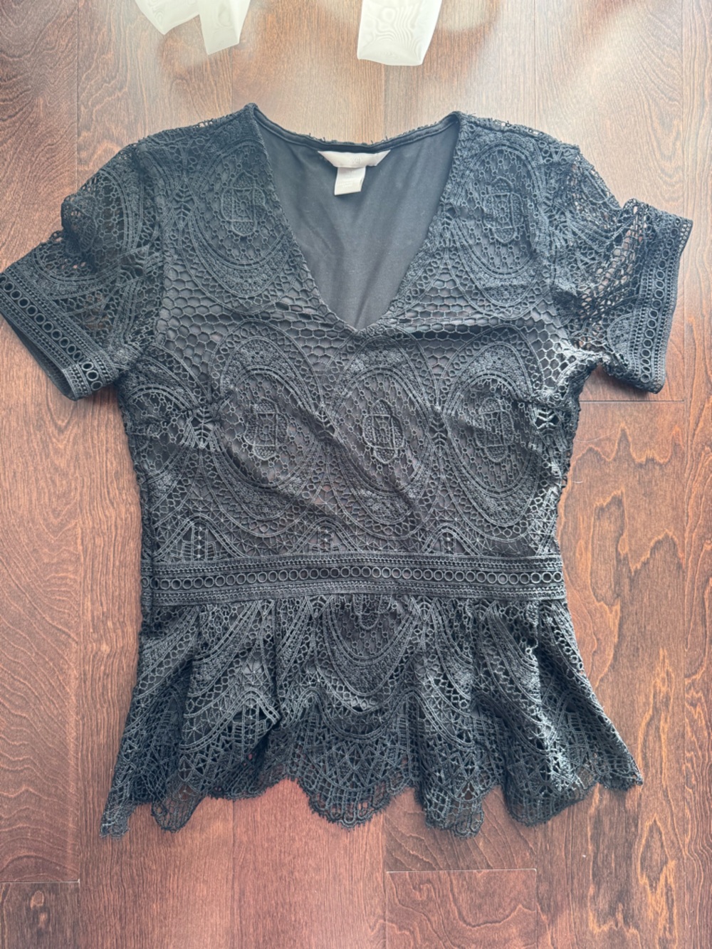 Black Lace Peplum V-Neck Top
